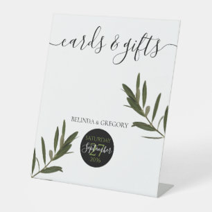 Olive Leaves Greenery Wedding Cards & Gifts Pedestal Sign