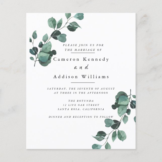 Olive Leaves, Greenery Wedding Invitation Flyer (Front)