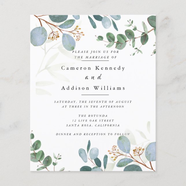 Olive Leaves, Greenery Wedding Invitation Flyer (Front)