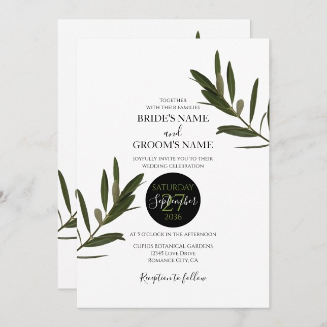 Olive Leaves Greenery Wedding Invitations (Front/Back)