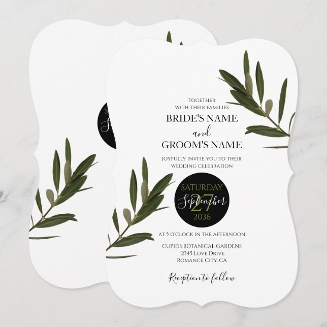 Olive Leaves Greenery Wedding Invitations (Front/Back)