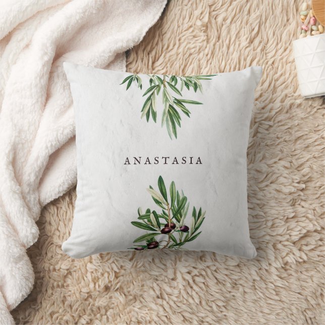 Olive Leaves Mediterranean Greek Island  Cushion (Blanket)