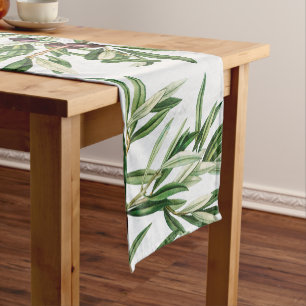 Olive Leaves Mediterranean Greek Island  Short Table Runner