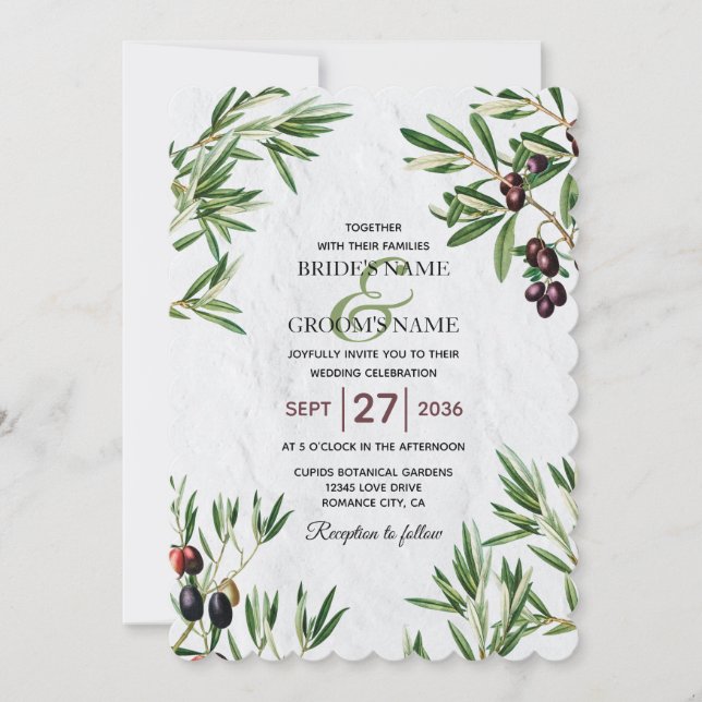 Olive Leaves Mediterranean Greek Island Wedding Invitation (Front)