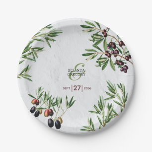 Olive Leaves Mediterranean Greek Island Wedding  Paper Plate