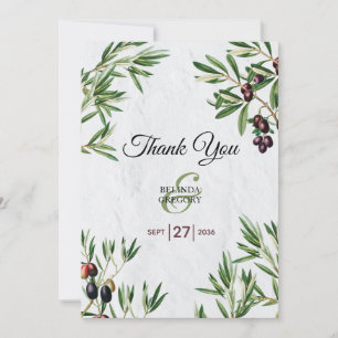 Olive Leaves Mediterranean Greek Island Wedding Thank You Card