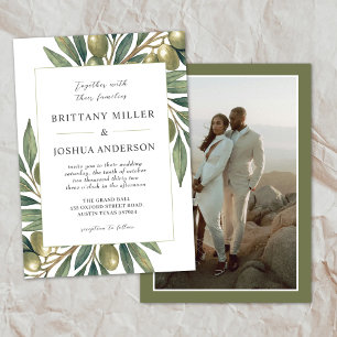Olive Leaves Modern Mediterranean Photo Wedding Invitation
