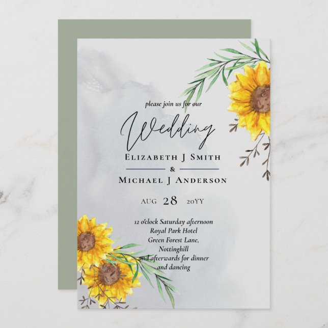 Olive Leaves Sunflowers Rustic Wedding (Front/Back)