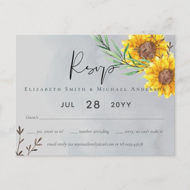Olive Leaves Sunflowers Rustic Wedding Postcard (Front)