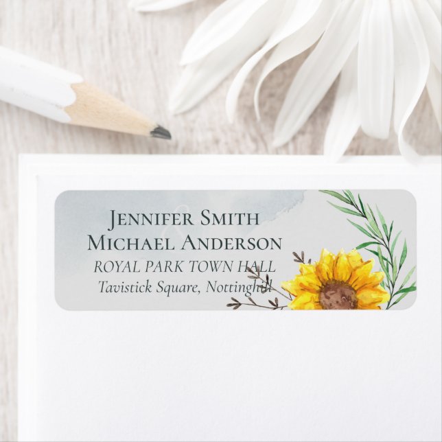 Olive Leaves Sunflowers Rustic Wedding Return Address Label (Insitu)