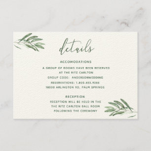 Olive Leaves Wedding Details Card