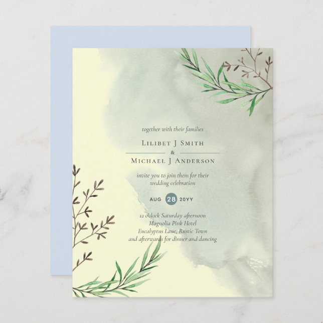 Olive Leaves Wedding Dusty Blue Lemon (Front/Back)