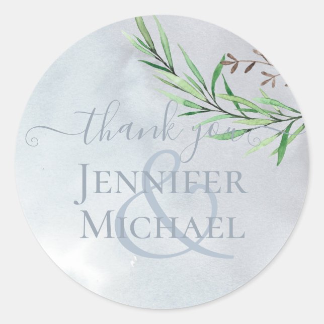 Olive Leaves Wedding Dusty Blue Lemon Classic Round Sticker (Front)