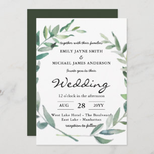 Olive Leaves Wedding Invitations Greenery Modern