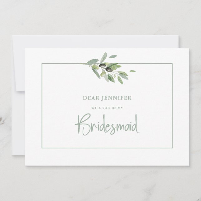 Olive Leaves  Will You Ye My Bridesmaid Invitation (Front)