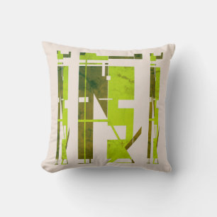 Olive Lime Green on Beige Tribal Art Mosaic Cushion
