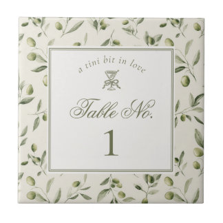 Olive Martini Green Pattern Wedding Table Number Ceramic Tile