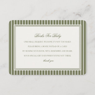 Olive Martini Green Striped Books For Baby Shower Enclosure Card