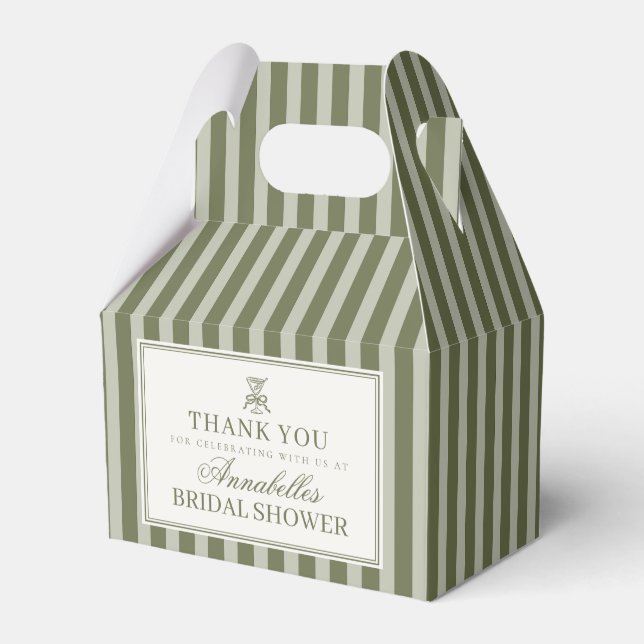 Olive Martini Green Striped Bridal Shower Favour Box (Front Side)