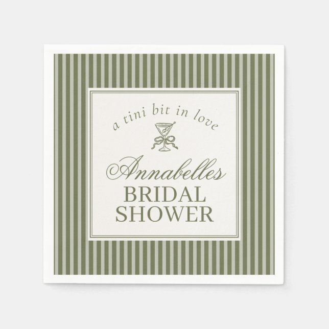 Olive Martini Old Money Striped Bridal Shower Napkin (Front)