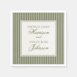Olive Martini Old Money Striped Wedding Napkin