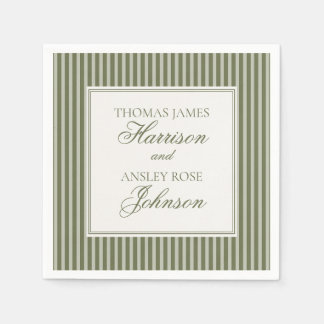 Olive Martini Old Money Striped Wedding Napkin