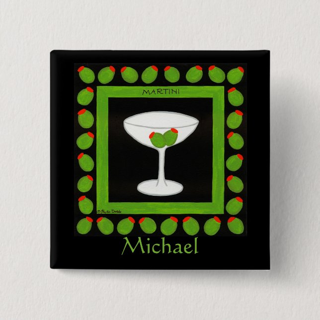 Olive Martini Retro Drink Name Badge Custom (Front)