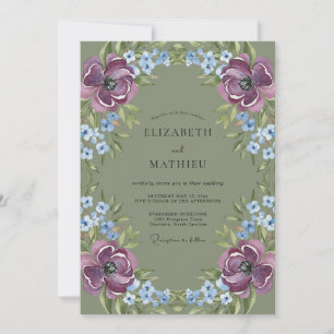 Olive Mauve Azure Wreath Wedding Invitation