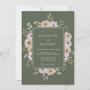 Olive Mauve Peony Wedding Invitation