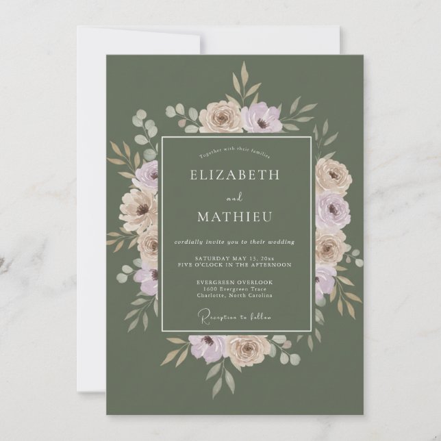 Olive Mauve Peony Wedding Invitation (Front)