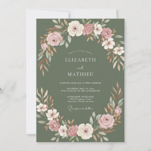 Olive Mauve Wreath Wedding Invitation