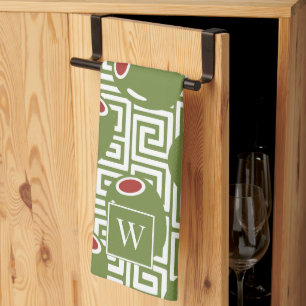 Olive Mediterranean Greek Key  Tea Towel