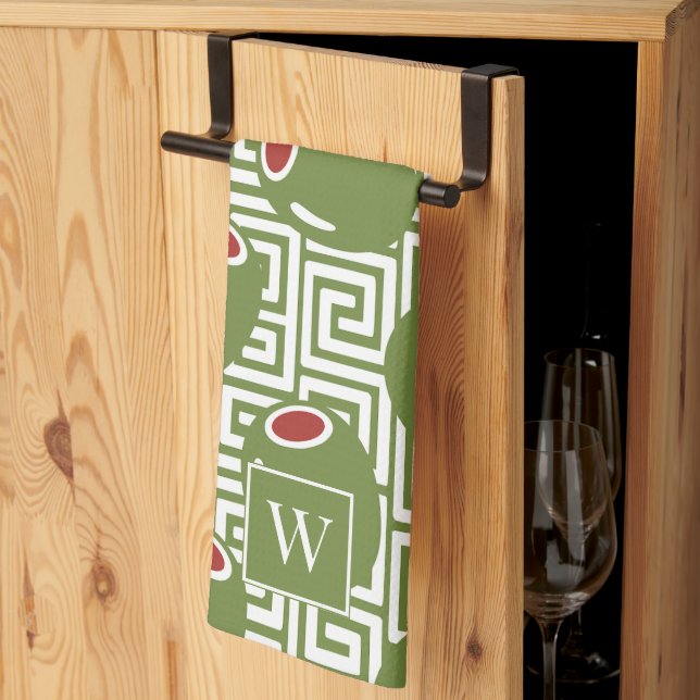 Olive Mediterranean Greek Key  Tea Towel (Thirds Fold)