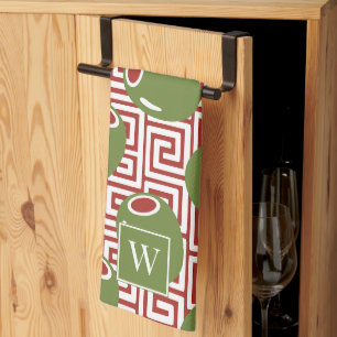 Olive Mediterranean Greek Key Tea Towel