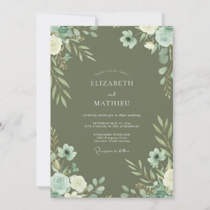 Olive Mint Wildflower Wedding Invitation