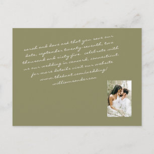 Olive Modern Script Couple Photo Save Our Date Pos Postcard