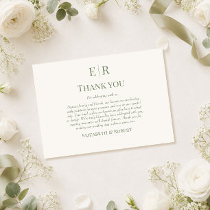 Olive Monogram Wedding Thank You Card