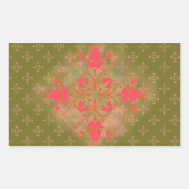 olive moss pink ornament floral background rectangular sticker (Front)