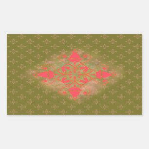 olive moss pink ornament floral background rectangular sticker