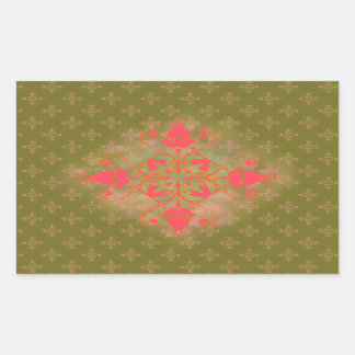 olive moss pink ornament floral background rectangular sticker