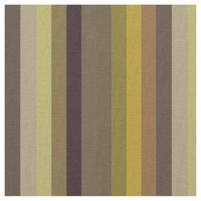 Olive, Mustard & brown Retro Vertical Stripes Fabric (Close Up)