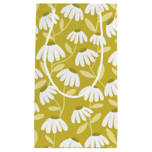 Olive Mustard Green Daisies Floral Pattern Small Gift Bag