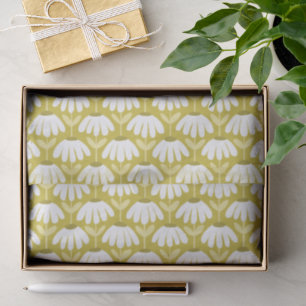 Olive Mustard Green Daisies Floral Pattern Tissue Paper