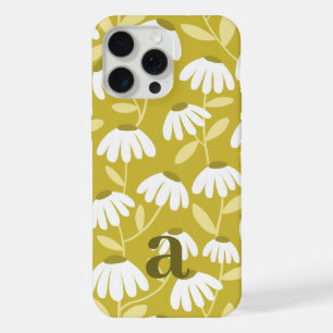 Olive Mustard Green Daisy Floral Initial Monogram iPhone 15 Pro Max Case