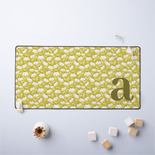 Olive Mustard Green Monogram Initial Daisy Floral Desk Mat