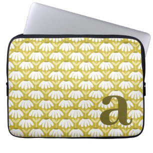 Olive Mustard Green Monogram Initial Daisy Floral Laptop Sleeve