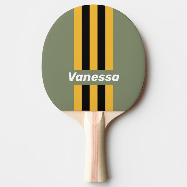 Olive Nightlight Pin Stripes with Name Ping Pong Paddle (Front)