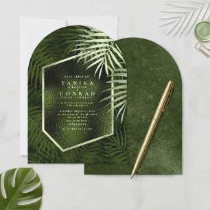 Olive Oasis Palm Leaf Foil Slate Arch ID1324 Invitation