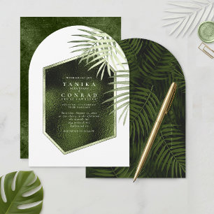 Olive Oasis Palm Leaf Pattern Foil Wt Arch ID1324 Invitation