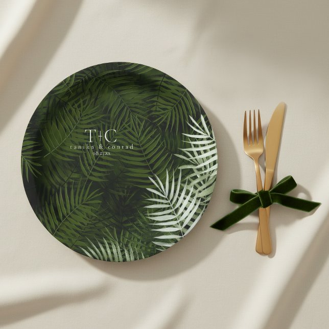 Olive Oasis Palm Leaves Border Pattern ID1324 Paper Plate (Creator Uploaded)